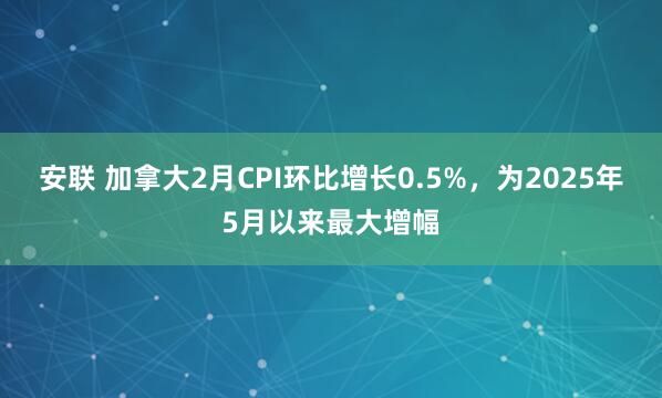 安联 加拿大2月CPI环比增长0.5%，为2025年5月以来最大增幅